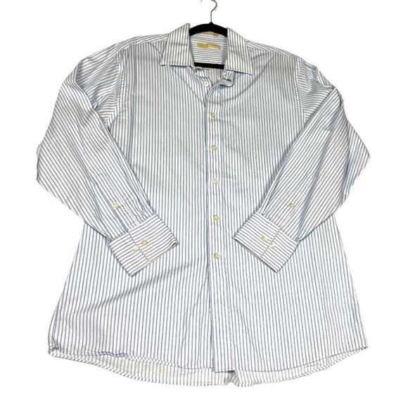 Michael Michael Kors Dress Shirt Button-Up Blue White Stripe Mens Large 16 32/33 - Picture 1 of 10